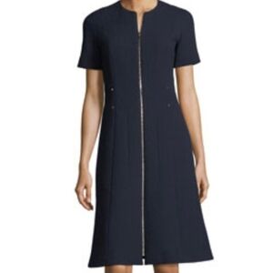 Lafayette 148 New York Sonia Short Sleeve Zip-Front Navy Blue Dress Size 8